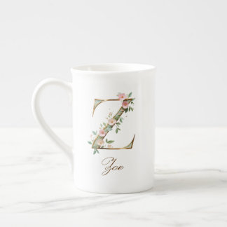 Personalized Gold Floral Monogram Initial Z Bone China Mug