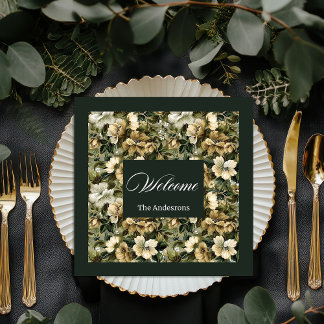 Personalized Gold Floral Napkins Shabby Chic Set