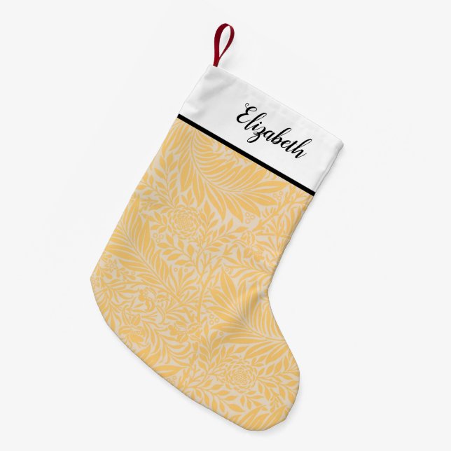 Personalized Gold Floral Pattern Small Christmas Stocking (Front (Hanging))