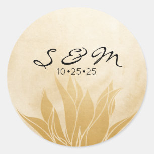 Personalized Gold Floral Wedding  Classic Round Sticker
