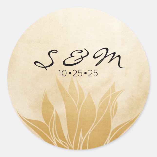 Personalized Gold Floral Wedding  Classic Round Sticker (Front)