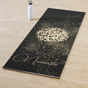 Personalized Gold Flowers Confetti on Brown Yoga Mat