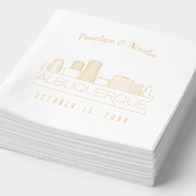 Personalized Gold Foil Albuquerque Wedding Napkins (Detail)