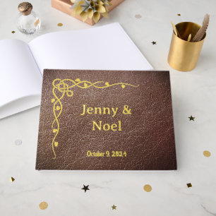 Personalized Gold Foil And Faux Leather  Guest Book