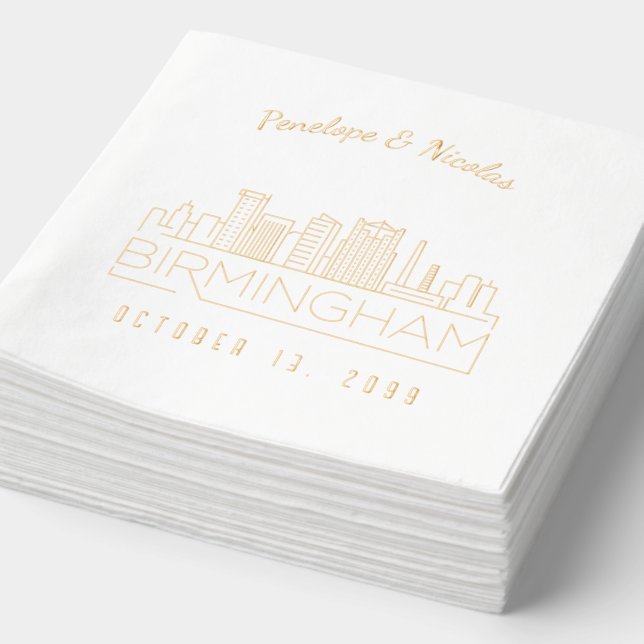 Personalized Gold Foil Birmingham Wedding Napkins (Detail)