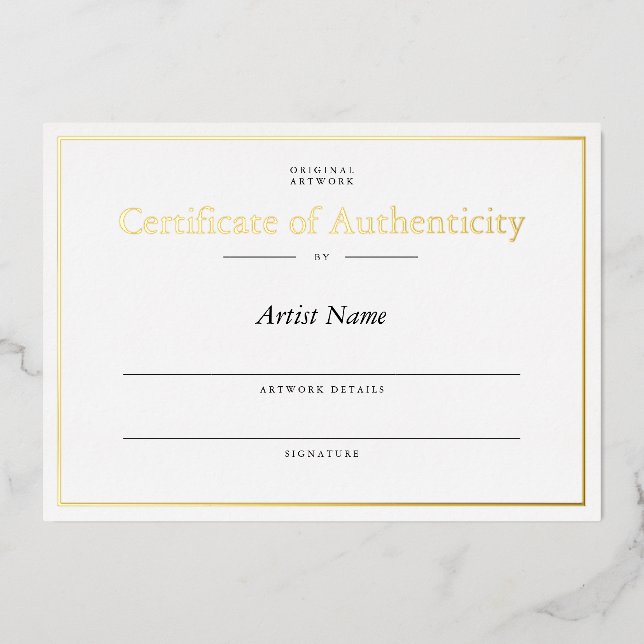 Personalized Gold Foil Certificate of Authenticity (Front)