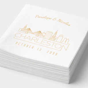 Personalized Gold Foil Charleston Wedding Napkins