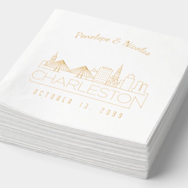 Personalized Gold Foil Charleston Wedding Napkins (Detail)