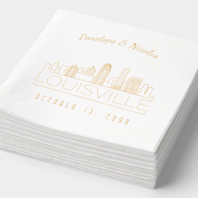 Personalized Gold Foil Louisville Wedding Napkins (Detail)