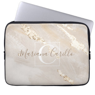 Personalized Gold Foil Marble Monogram Laptop Sleeve
