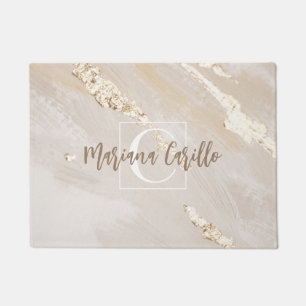 Personalized Gold Foil Marble Monogram Script  Doormat