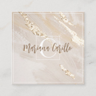 Personalized Gold Foil Marble Monogram Script  Square Business Card