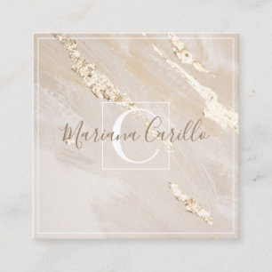 Personalized Gold Foil Marble Monogram Square Business Card