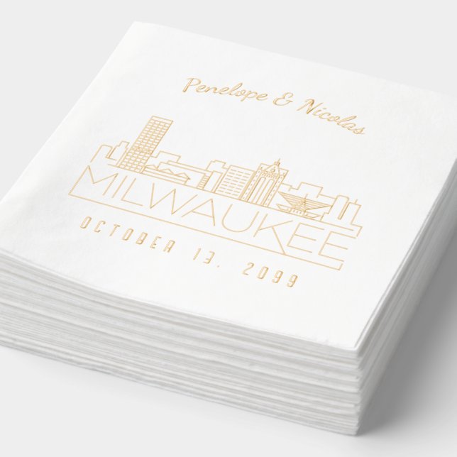 Personalized Gold Foil Milwaukee Wedding Napkins (Detail)
