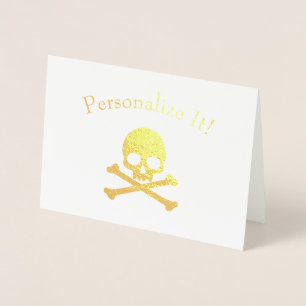 Personalized Gold Foil Skull And Crossbones Foil Card