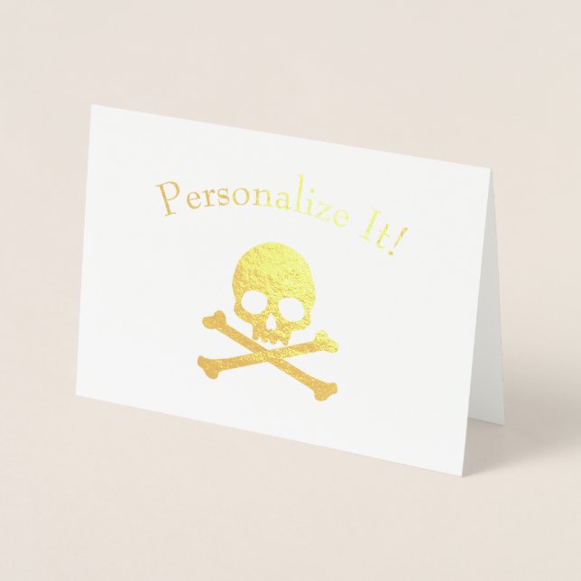 Personalized Gold Foil Skull And Crossbones Foil Card (Front)