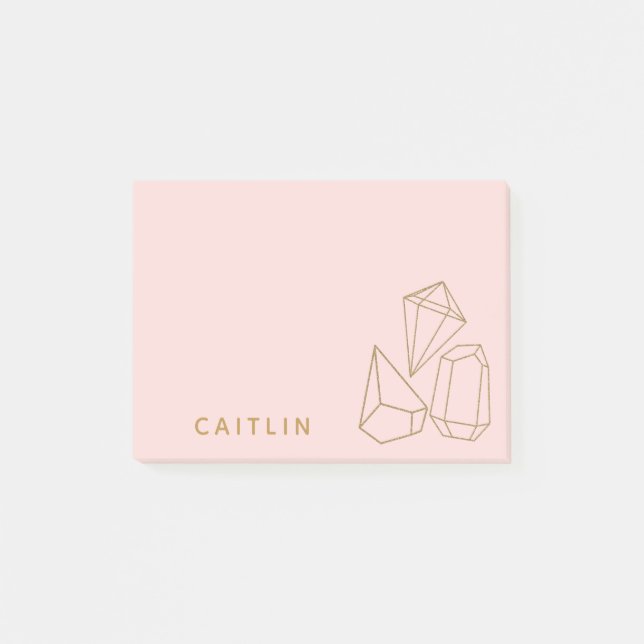 Personalized Gold Gemstones Blush Pink Post-it Notes (Front)