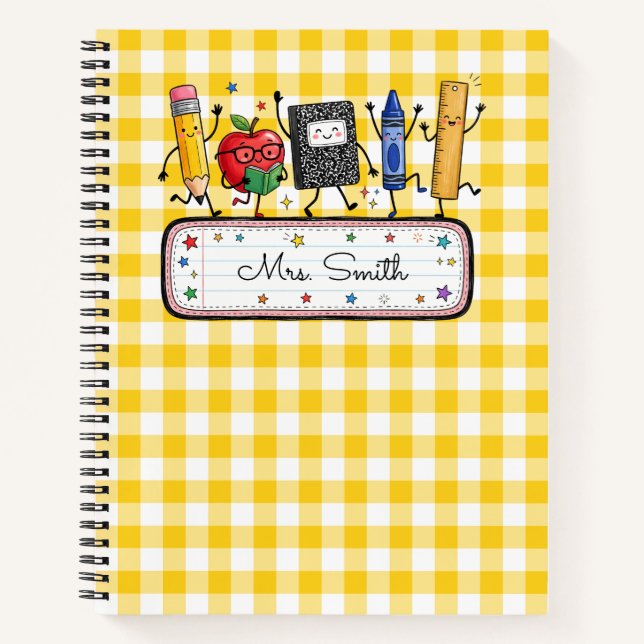 Personalized Gold Gingham Teacher Notebook (Front)