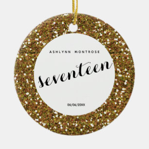 Personalized Gold Glitter 17th Birthday Ceramic Ornament
