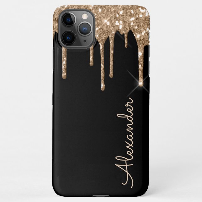 Personalized Gold Glitter Black Handwritten BUDGET iPhone Case (Back)