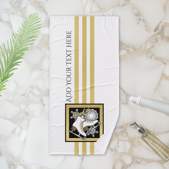 Personalized Gold Glitter Black White Ice Skate Bath Towel Set (Creator Uploaded)
