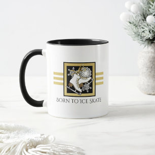 Personalized Gold Glitter Black White Ice Skates Mug