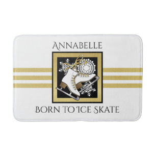 Personalized Gold Glitter Black White Ice Skating Bath Mat