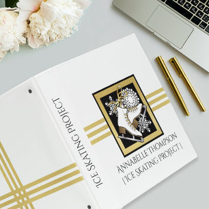 Personalized Gold Glitter Black White Ice Skating Binder