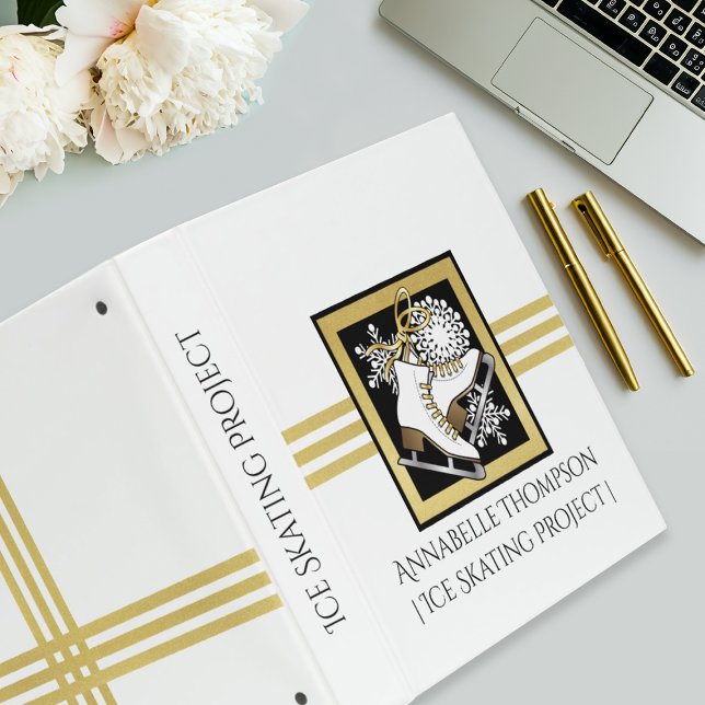 Personalized Gold Glitter Black White Ice Skating Binder (Creator Uploaded)