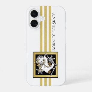 Personalized Gold Glitter Black White Ice Skating iPhone 16 Case