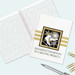Personalized Gold Glitter Black White Ice Skating Notebook
