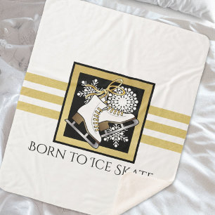 Personalized Gold Glitter Black White Ice Skating Sherpa Blanket