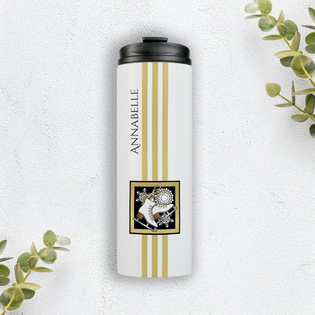 Personalized Gold Glitter Black White Ice Skating Thermal Tumbler (Creator Uploaded)