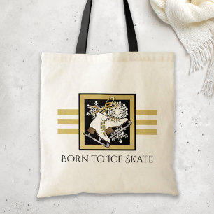 Personalized Gold Glitter Black White Ice Skating Tote Bag