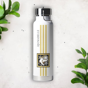 Personalized Gold Glitter Black White Ice Skating Water Bottle