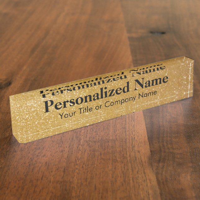 Personalized gold glitter desk nameplate (Side)