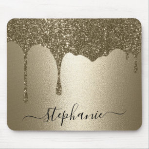Personalized Gold Glitter Drip  Mouse Pad