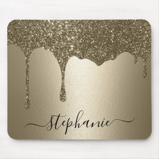 Personalized Gold Glitter Drip  Mouse Pad (Front)