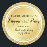Personalized Gold Glitter Engagement Thank You Classic Round Sticker<br><div class="desc">Pretty gold glitter frames this round engagement party thank you sticker. The engaged couple's names are in an elegant capitalized font at the top. Engagement party is written in a pretty script and then the date of the engagement party. A thank you sentiment follows. Pretty, elegant and very classy. Easy...</div>
