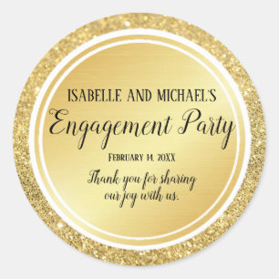 Personalized Gold Glitter Engagement Thank You Classic Round Sticker