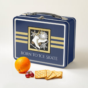 Personalized Gold Glitter Ice Skating Blue Metal Lunch Box