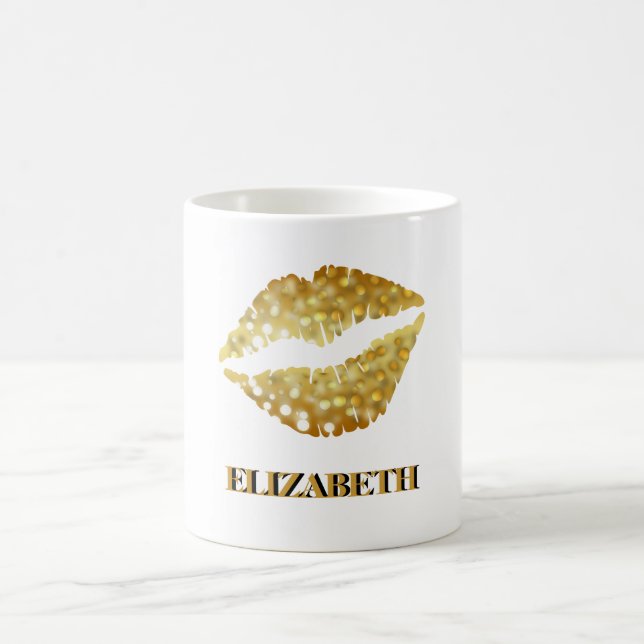Personalized Gold Glitter Lips Coffee Mug (Center)