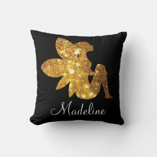 Personalized Gold Glitter Magical Fairy Throw Pillow