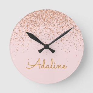 Personalized Gold Glitter Monogram Name Round Clock