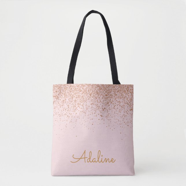 Personalized Gold Glitter Monogram Name Tote Bag (Front)