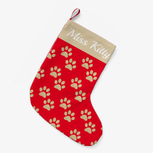 Personalized Gold Glitter Paw Prints Pet Pattern Small Christmas Stocking