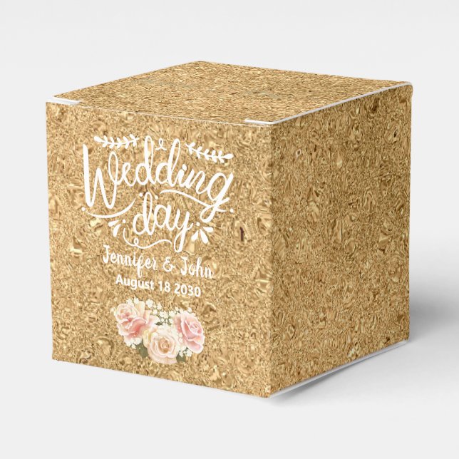 Personalized Gold Glitter Pink Floral Wedding   Favor Box (Front Side)