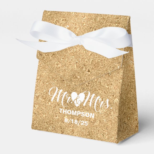 Personalized Gold Glitter Wedding  Favor Box (Front Side)
