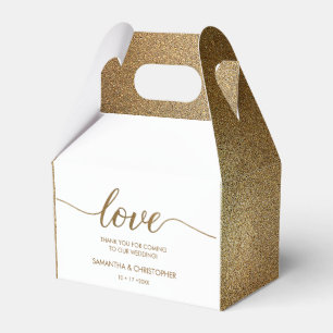 Personalized Gold Glitter Wedding Love Thank You Favor Box