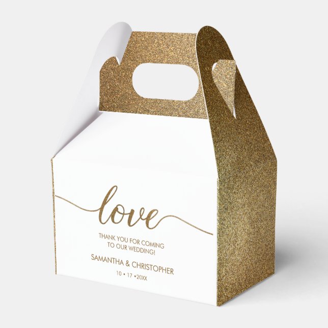 Personalized Gold Glitter Wedding Love Thank You Favor Box (Front Side)